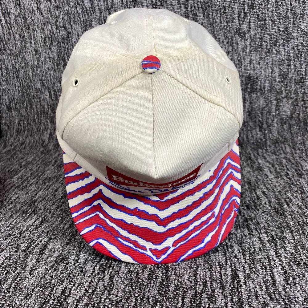 Vtg 90s Bill Elliott Budweiser Racing Hat Snapback Zebra Stripe Wavy Bill Usa View 6